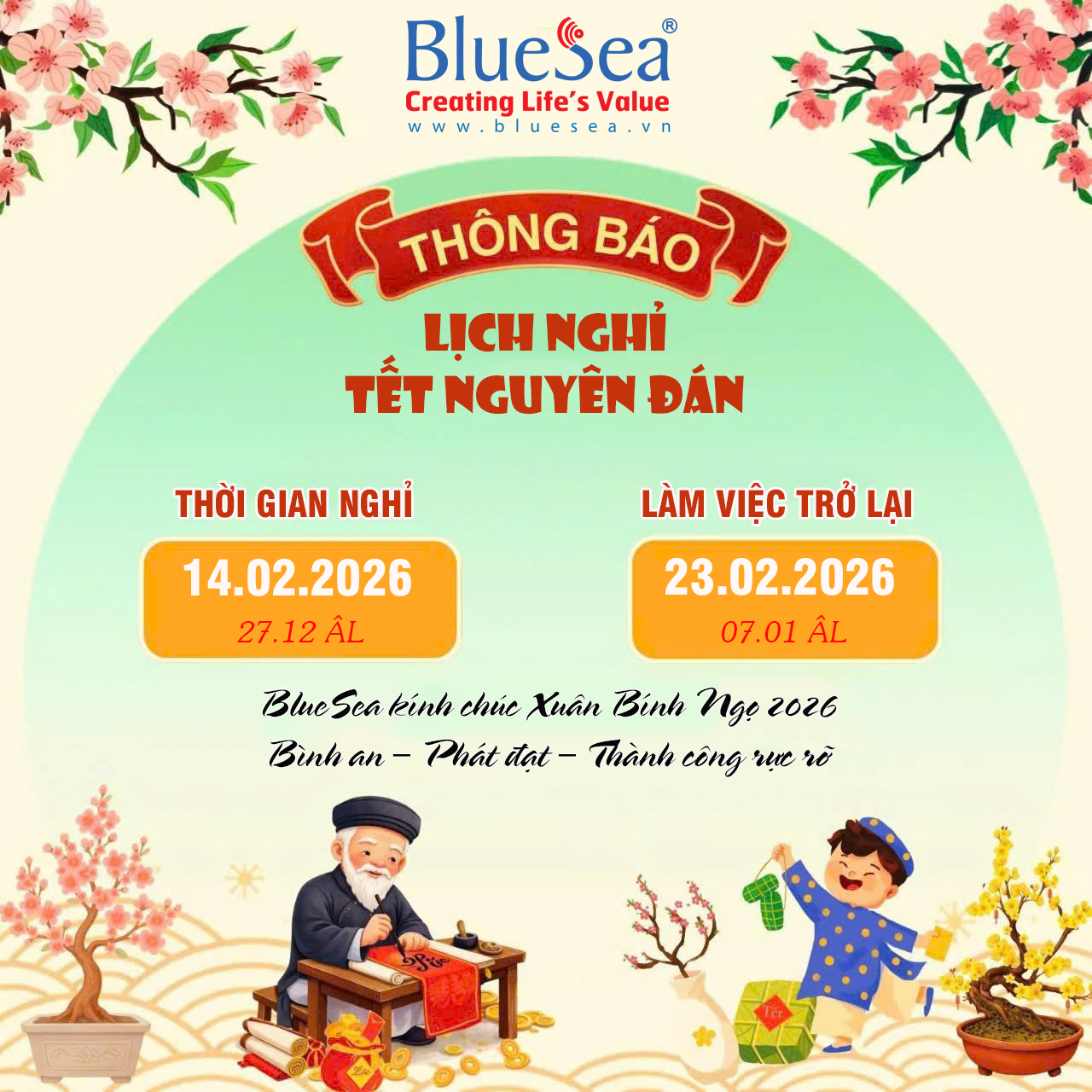 BlueSea thông báo nghỉ Tết Nguyên Đán 2026